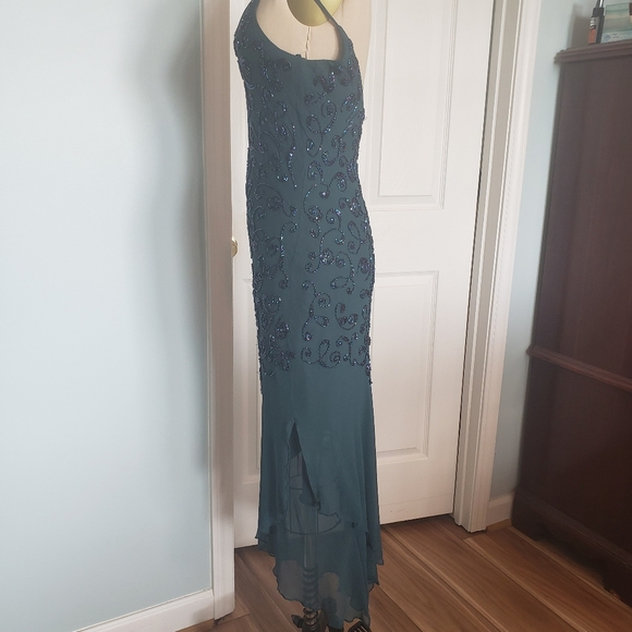 Cache Silk Teal Beaded 1920s Style Evening Dress, 4 - Picture 12 of 16